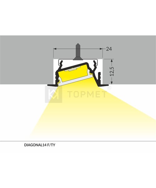 TOPMET 14mm Aluminium Inbouw Hoek Profiel 2 meter DIAGONAL14