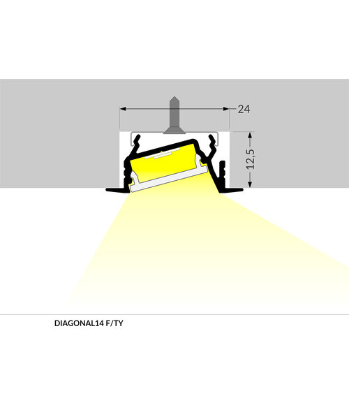 TOPMET 14mm Aluminium Inbouw Hoek Profiel 1 meter Zilver Geanodiseerd DIAGONAL14