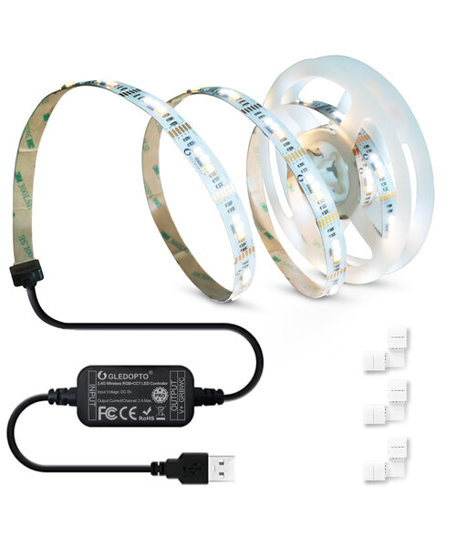GLEDOPTO Zigbee PRO USB TV Kit RGB+CCT 2 meter LEDstrip met hoekconnectoren