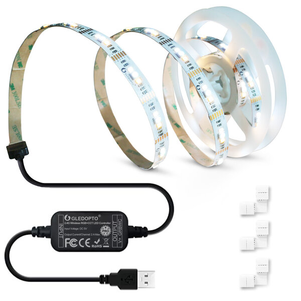 GLEDOPTO Zigbee PRO USB TV Kit RGB+CCT 2 meter LEDstrip met hoekconnectoren