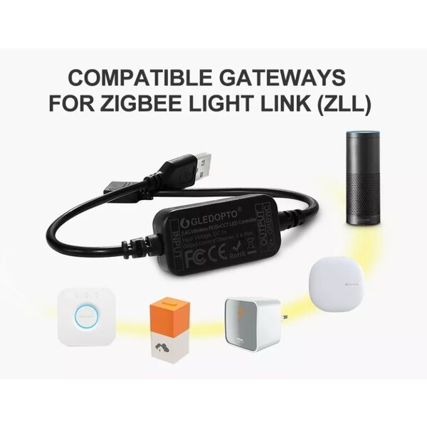 GLEDOPTO Zigbee PRO USB TV Kit RGB+CCT 2 meter LEDstrip met hoekconnectoren