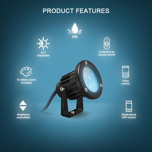 GLEDOPTO Zigbee 3.0 PRO RGB+CCT Waterdichte 7 Watt LED Tuinspot