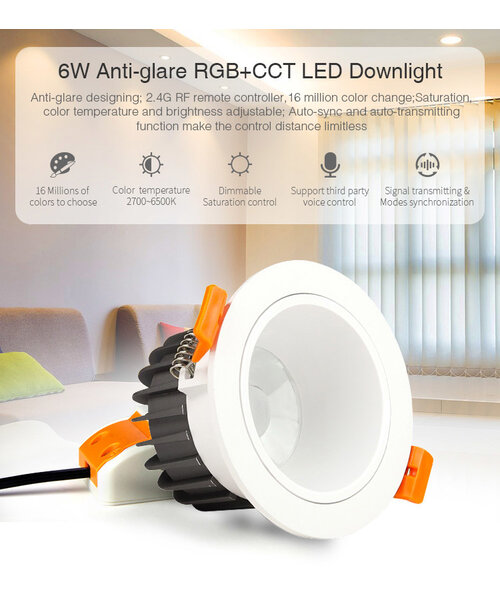Milight / MiBoxer 6 Watt Anti-Glare RGB+CCT LED Downlight FUT070
