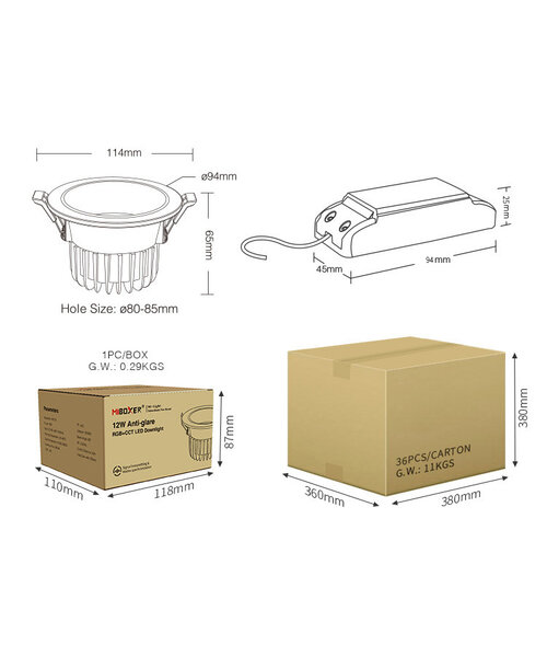 Milight / MiBoxer 6 Watt Anti-Glare RGB+CCT LED Downlight FUT070