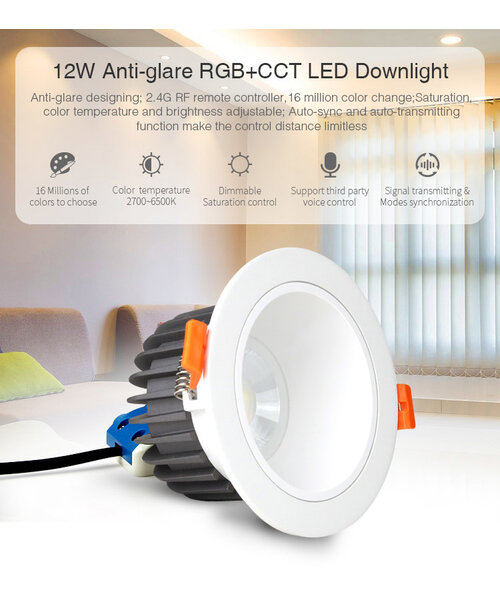 Milight / MiBoxer 12 Watt Anti-Glare RGB+CCT LED Downlight FUT071