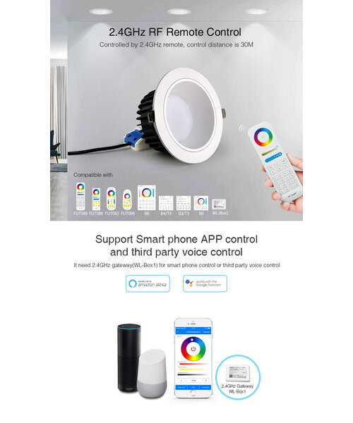 Milight / MiBoxer 18 Watt Anti-Glare RGB+CCT LED Downlight FUT072