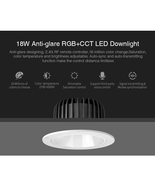 Milight / MiBoxer 18 Watt Anti-Glare RGB+CCT LED Downlight FUT072