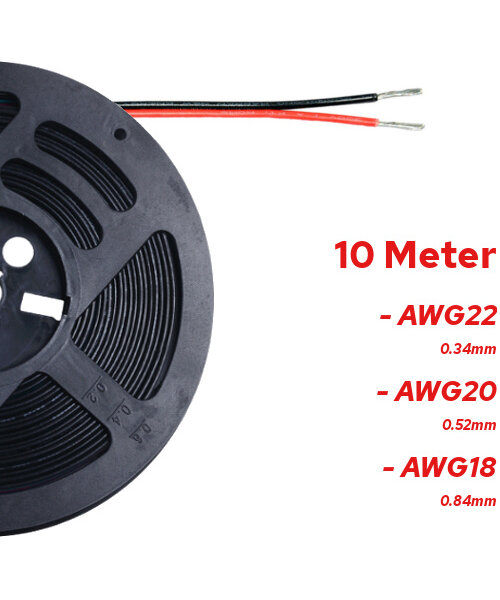 10 Meter Stroomdraad 2 aderig Rood / Zwart