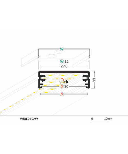 TOPMET Opbouw Profiel 1 Meter voor 3 ledstrips WIDE24