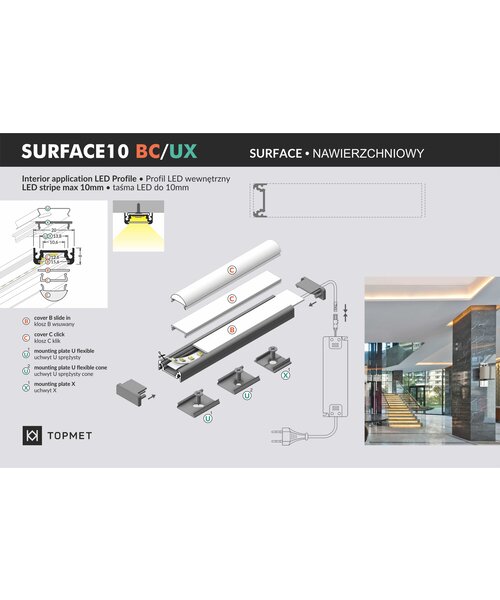 TOPMET Opbouw Profiel 10mm 2 Meter SURFACE10