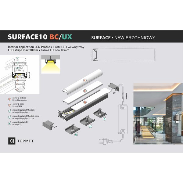 TOPMET Opbouw Profiel 10mm 2 Meter SURFACE10