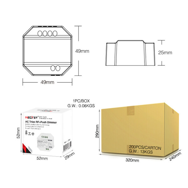 Milight / MiBoxer TRIAC Inbouw ELV LED RF 2.4Ghz AC 230v Dimmer met PushDim