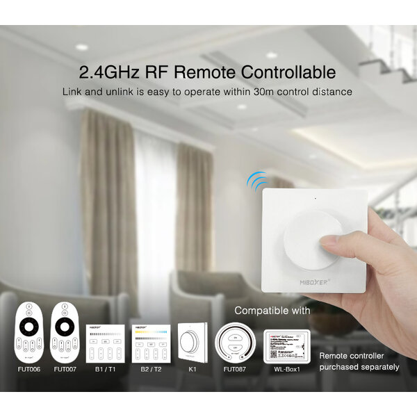 Milight / MiBoxer TRIAC Inbouw ELV LED RF 2.4Ghz AC 230v Dimmer met PushDim