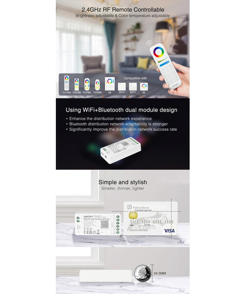 Milight / MiBoxer RGB+CCT LEDStrip Zone Controller WiFi + Bluetooth + 2.4 GHz
