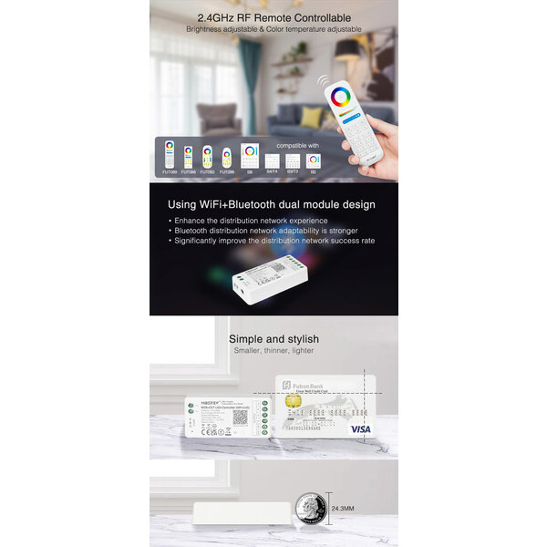 Milight / MiBoxer RGB+CCT LEDStrip Zone Controller WiFi + Bluetooth + 2.4 GHz