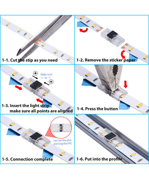 Ledstrip connector strip naar strip voor IP20 strips 8mm