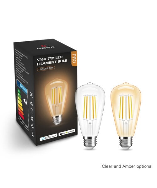 GLEDOPTO Zigbee 3.0 E27 CCT 2200K ~ 6500K LED Filament Lamp 7 Watt ST64