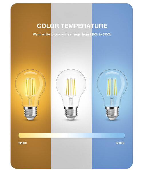 GLEDOPTO Zigbee 3.0 E27 CCT 2200K ~ 6500K LED Filament Lamp 7 Watt A60