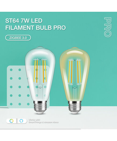 GLEDOPTO Zigbee 3.0 E27 CCT 2200K ~ 6500K LED Filament Lamp 7 Watt ST64