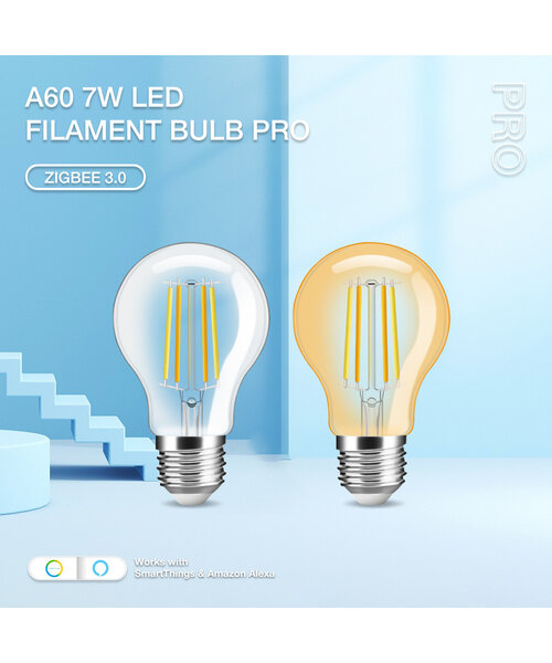 GLEDOPTO Zigbee 3.0 E27 CCT 2200K ~ 6500K LED Filament Lamp 7 Watt A60