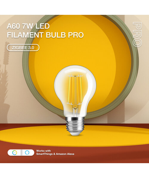 GLEDOPTO Zigbee 3.0 E27 CCT 2200K ~ 6500K LED Filament Lamp 7 Watt A60