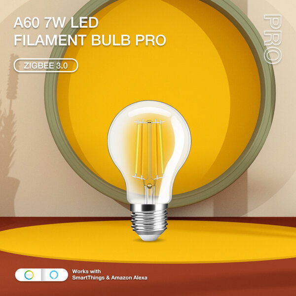 GLEDOPTO Zigbee 3.0 E27 CCT 2200K ~ 6500K LED Filament Lamp 7 Watt A60