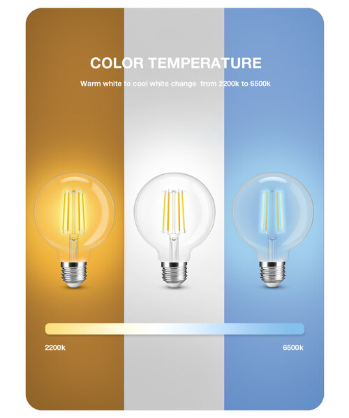 GLEDOPTO Zigbee 3.0 E27 CCT 2200K ~ 6500K LED Filament Lamp 7 Watt G95