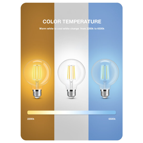 GLEDOPTO Zigbee 3.0 E27 CCT 2200K ~ 6500K LED Filament Lamp 7 Watt G95