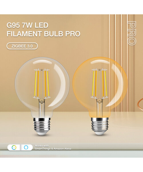 GLEDOPTO Zigbee 3.0 E27 CCT 2200K ~ 6500K LED Filament Lamp 7 Watt G95