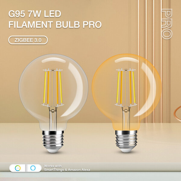 GLEDOPTO Zigbee 3.0 E27 CCT 2200K ~ 6500K LED Filament Lamp 7 Watt G95