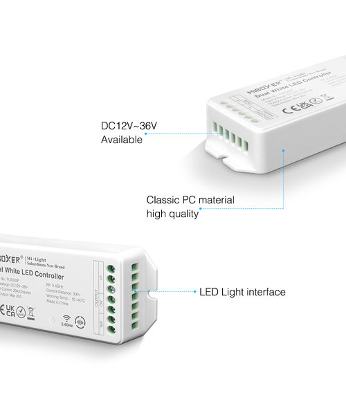 Milight / MiBoxer 2.4GHz DualWhite CCT LEDStrip PRO Controller 20A Output