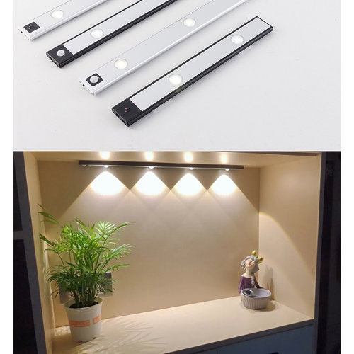 Oplaadbare 30cm LED kast lamp zilver met Bewegingssensor