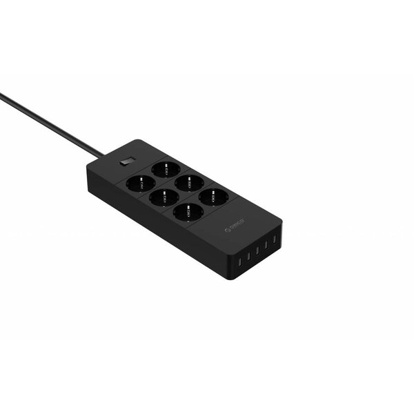 Orico USB stekkerdoos met zes stopcontacten en vijf USB-laadpoorten - Incl. aan/uit schakelaar - Zwart