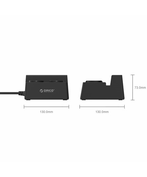 Orico Stekkerdoos met 5 USB-Laadpoorten en 2 Stopcontacten - Tablet/Smartphone Standaard - 2500W - Incl. aan/uit schakelaar en overspanningsbeveiliging - Zwart