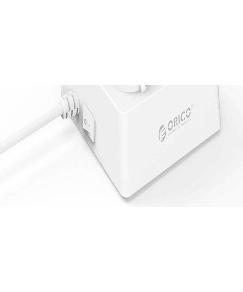 Orico Stekkerdoos met 2 Stopcontacten en 5 USB-Laadpoorten - Tablet/Smartphone Standaard - 2500W - Incl. aan/uit schakelaar en overspanningsbeveiliging - Wit