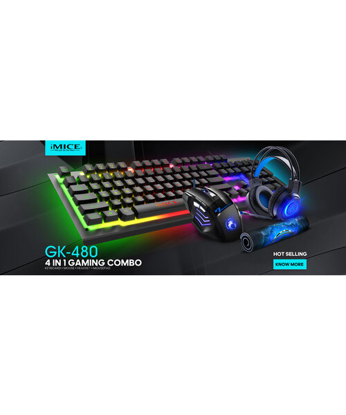 iMice 4-in-1 Gaming set met muis, toetsenbord, koptelefoon en muismat - RGB verlichting