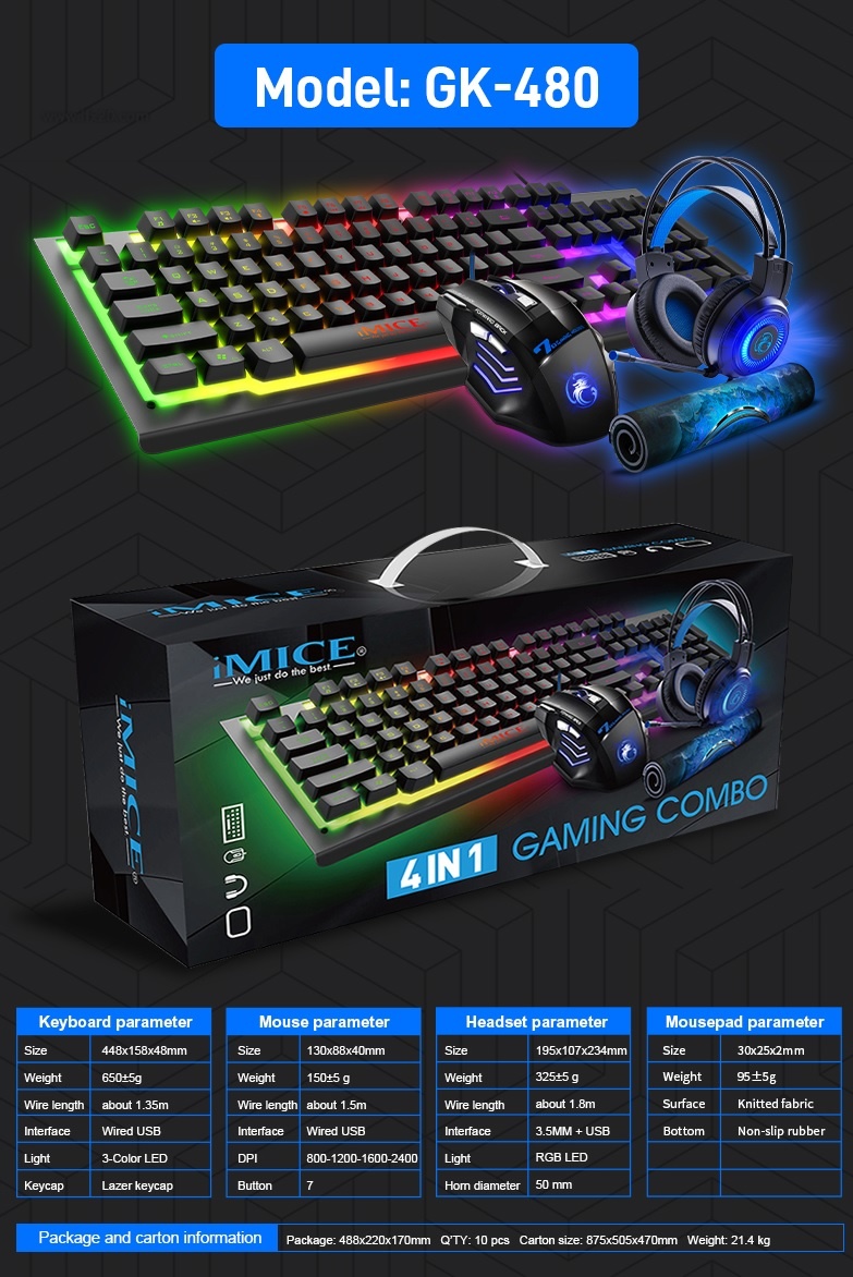 Gaming set met muis, toetsenbord, koptelefoon en muismat - RGB verlichting