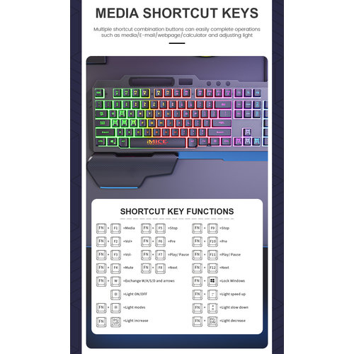 iMice Game toetsenbord met RGB verlichting - Handsteun - 104 toetsen