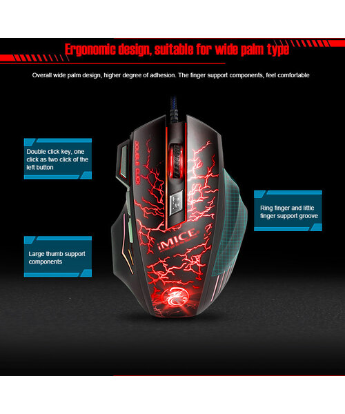 iMice Game muis met verlichting - 7 knoppen - Thunder design -  1200/1600/2400/3200 DPI - macro-programmering