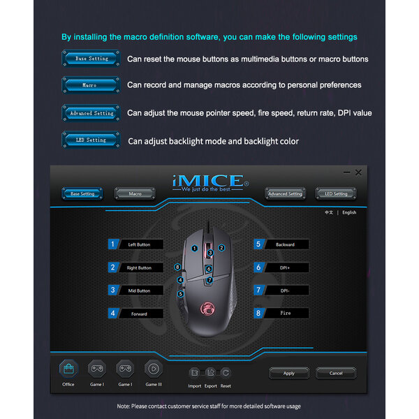 iMice Game muis - 8 knoppen - Instelbare DPI - LED Verlichting - 7200 DPI