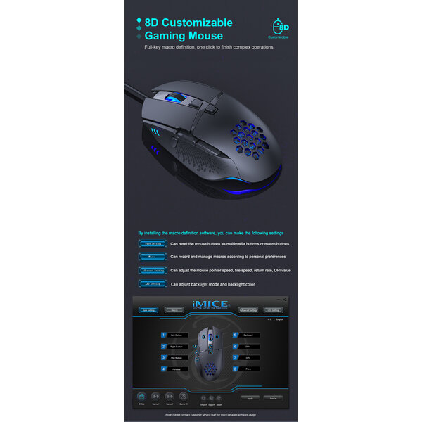 iMice Programmeerbare honeycomb game muis - 8 knoppen - 1200/2400/4800/7200 DPI