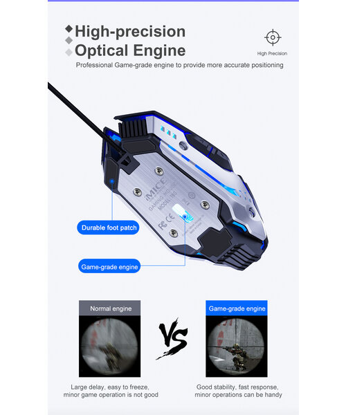 iMice Metalen mechanische game muis - 7 knoppen - Instelbare DPI - LED Verlichting