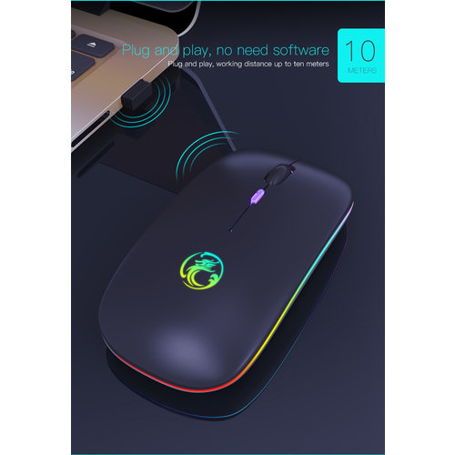 iMice Draadloze muis met RGB verlichting - oplaadbaar - 4 knoppen - Instelbare DPI - 2.4Ghz en Bluetooth