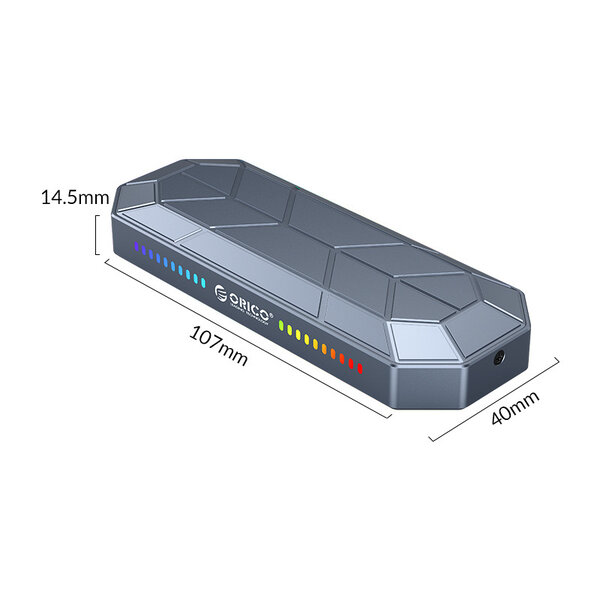 Orico Aluminium M.2 NVMe SSD behuizing - USB 3.1 Gen 2 USB-C - RGB-verlichting - Grijs