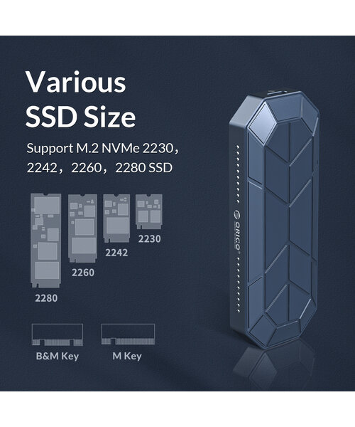 Orico Aluminium M.2 NVMe SSD behuizing - USB 3.1 Gen 2 USB-C - RGB-verlichting - Grijs
