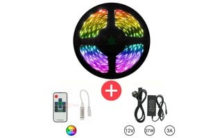 5 Meter RGB LEDstrip set met Afstandsbediening en Stroomadapter