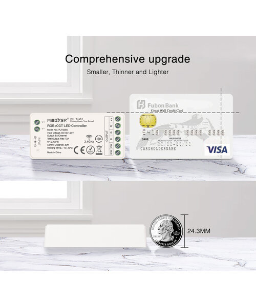 Milight / MiBoxer LEDStrip Zone Controller Slimline voor single color en dual white strips