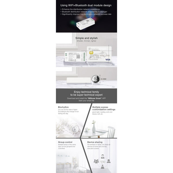 Milight / MiBoxer RGB/W/CCT 3in1 LEDStrip Zone Controller WiFi + Bluetooth + 2.4 GHz - FUT037W+
