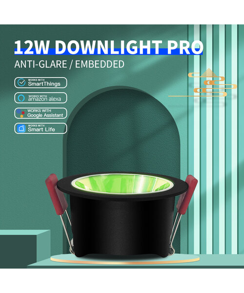 GLEDOPTO Zigbee PRO RGB+CCT 12W LED Downlight Zwarte Behuizing