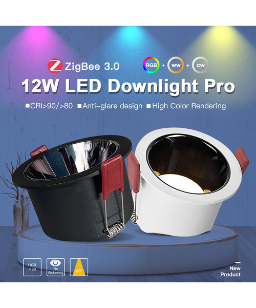 GLEDOPTO Zigbee PRO RGB+CCT 12W LED Downlight Zwarte Behuizing